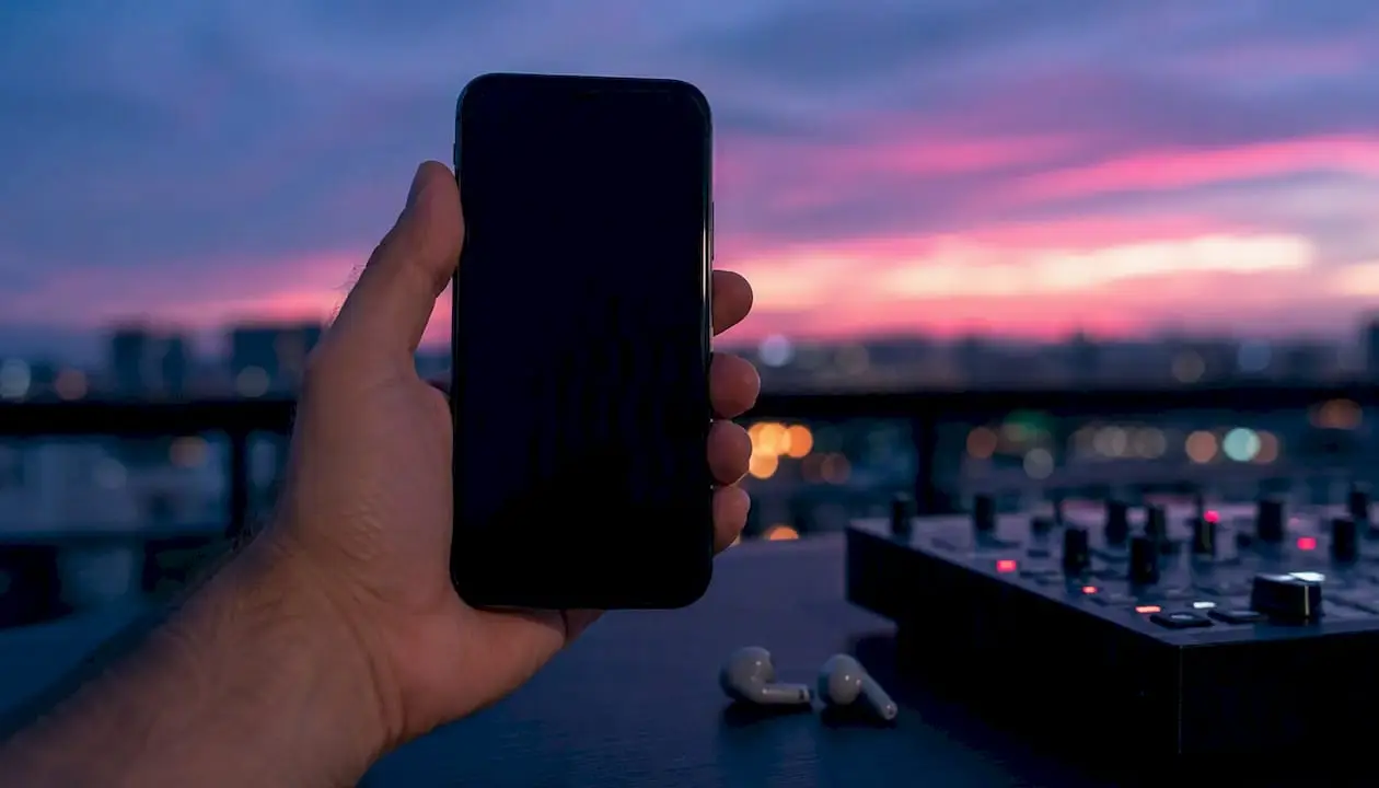 Mão a segurar o telemóvel na vertical para gravar vídeo para o TikTok