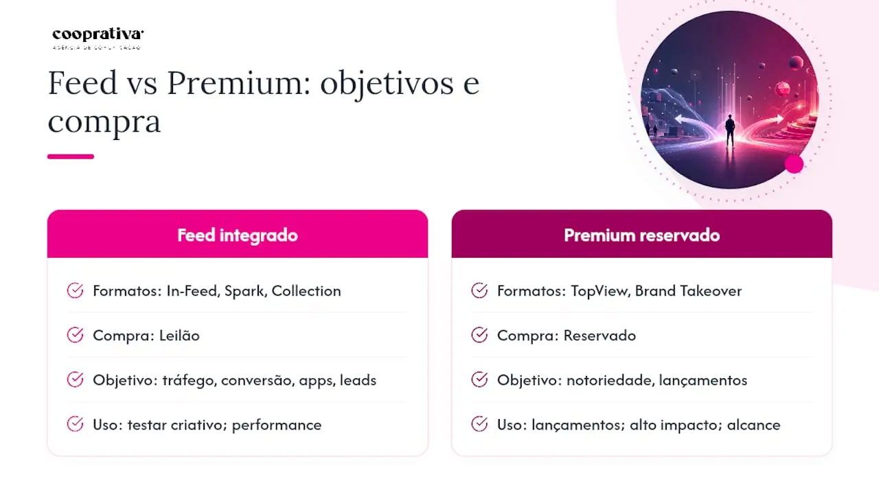 Tabela comparativa dos formatos de anúncios no TikTok e respetivas formas de utilização