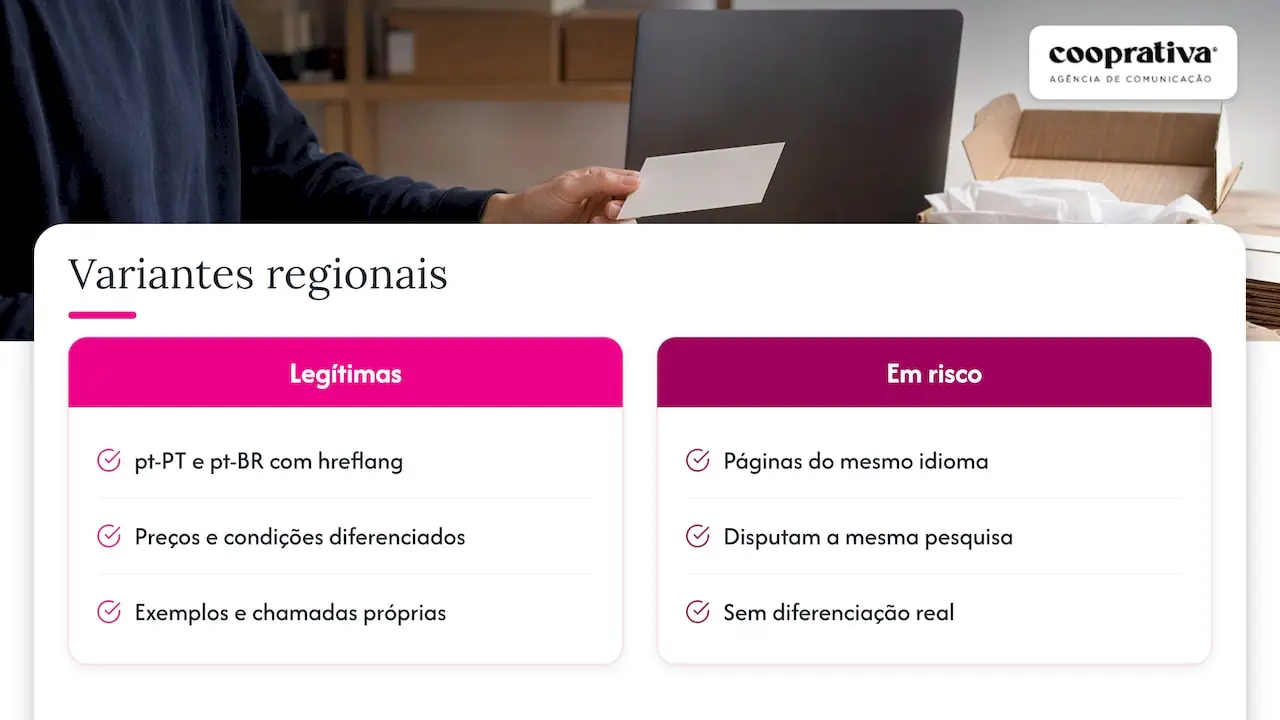 Variantes localizadas e risco de páginas concorrentes